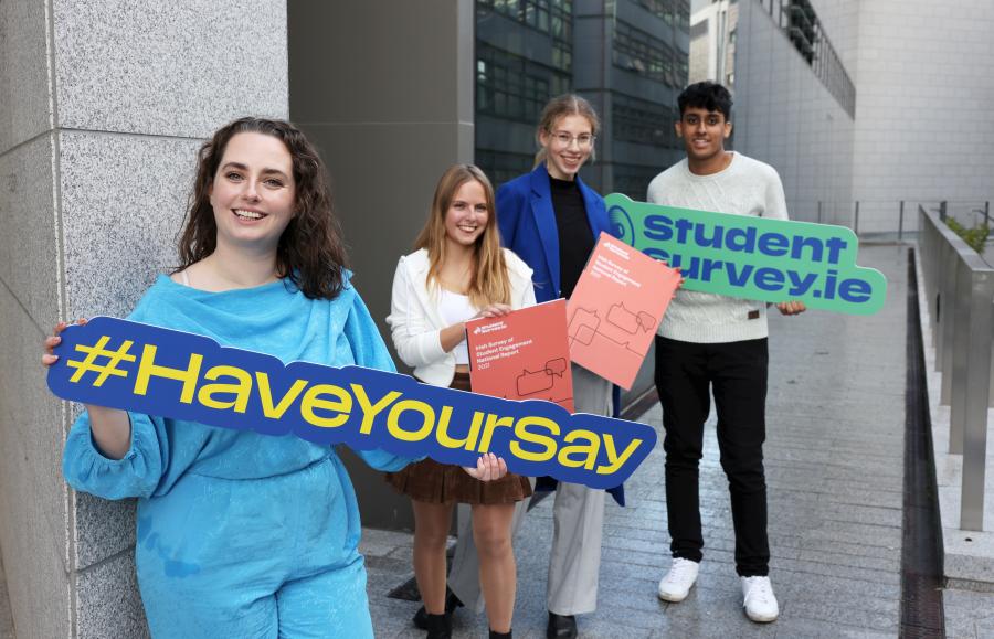 Senator Annie Hoey and second year students launching the StudentSurvey.ie National Report 2021