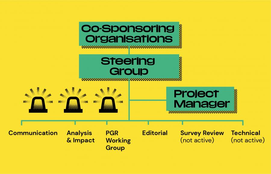 Infographic which shows the organisational structure of StudentSurvey.ie